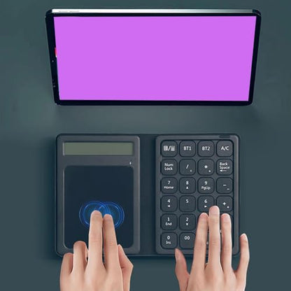 23 Keys Bluetooth Number Pad with Touchpad & Calculator, 3 in 1 Foldable Ultra Thin Wireless Numeric Keypad with PU Leather Case for Tablet Laptop