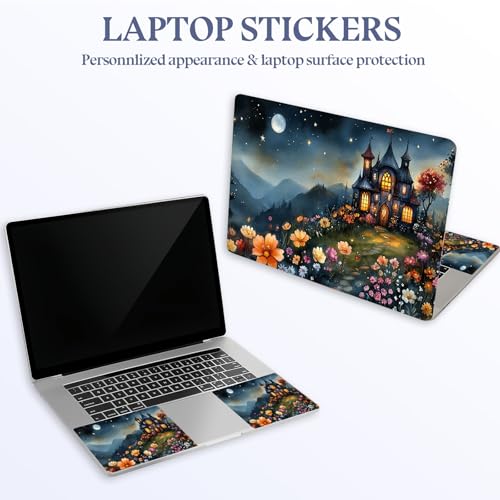 Universal Laptop Skin Sticker Decal,15.6 Inch Laptop Vinyl Cover for 13" 14" 15.6" Laptop,Scratch-Resistant Waterproof Protector Wrap,Reusable with Wrist Pads,Moonlit Castle Garden - color: Moonlit Castle Garden