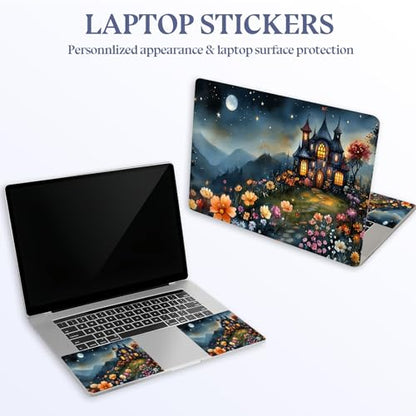 Universal Laptop Skin Sticker Decal,15.6 Inch Laptop Vinyl Cover for 13" 14" 15.6" Laptop,Scratch-Resistant Waterproof Protector Wrap,Reusable with Wrist Pads,Moonlit Castle Garden - color: Moonlit Castle Garden