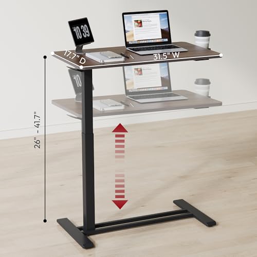 SANODESK Mobile Standing Desk with Hidden Wheels,Pneumatic Laptop Desk Rolling Computer Cart Movable Height Adjustable Small Sit Stand Desk for Home Office(31.5" W x 17.7" D,Black Walnut) - color: Black Walnut, size: 32x18