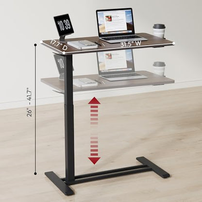 SANODESK Mobile Standing Desk with Hidden Wheels,Pneumatic Laptop Desk Rolling Computer Cart Movable Height Adjustable Small Sit Stand Desk for Home Office(31.5" W x 17.7" D,Black Walnut) - color: Black Walnut, size: 32x18