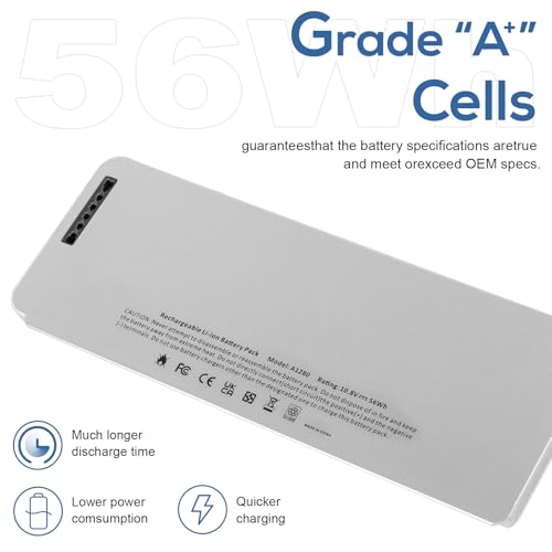 Fancy Buying 56Wh A1280 Laptop Battery for Apple A1280 A1278 (2008 Version) MacBook 13-Inch Series, Compabiel for MB771G/A MB467LL/A MB466LL/A - size: 8.23*3.07*0.79inch A1280