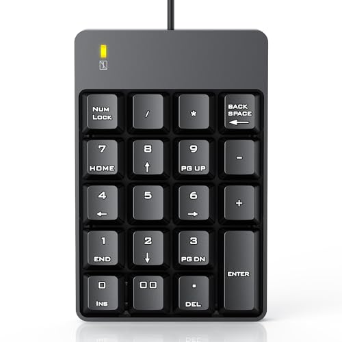 TechGarden Wired Number Pad, USB Numeric Keypad 19 Key Number Keypad Keyboard for Laptop PC Computer Notebook, Big Print Letters - Black