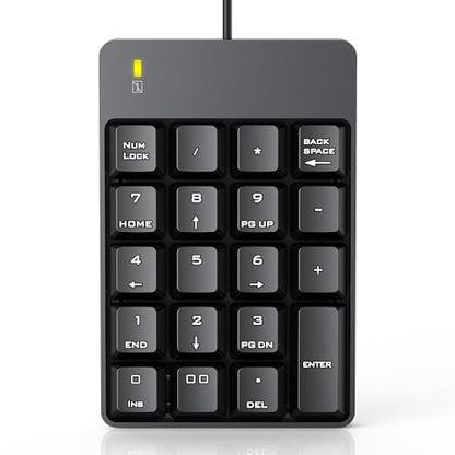 TechGarden Wired Number Pad, USB Numeric Keypad 19 Key Number Keypad Keyboard for Laptop PC Computer Notebook, Big Print Letters - Black