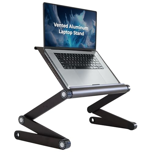 WorkEZ Executive Adjustable Ergonomic Laptop Cooling Stand & Lap Desk for Bed Couch folding aluminum desktop computer riser tray height tilt angle portable macbook cooling reading monitor,Black - color: Black