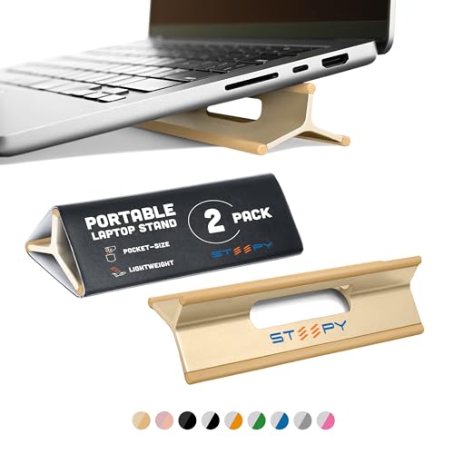 Steepy Portable Laptop Stand for Desk – Adjustable Height, & Portable Laptop Holder – Ergonomic Computer Stand for Cooling & Comfort – Slip-Proof, Sturdy Design – Universal Fit for 13-17 Inch Devices - color: Gladiator Gold, size: 2 Pack