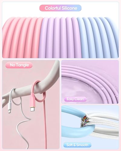 10FT USB C to USB C Cable 3Pack-Soft Silicone in Pink Purple Blue | 10 FT USB C Fast Charging Cable Long, Color-Coded for iPhone 17/16/15, iPad, Sam-Sung,Pixel,MacBook Neo Pro Air - size: 10FT