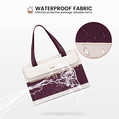 LOVEVOOK Laptop Bag Women 15.6 Inch Laptop Tote Professional Leather Computer Briefcase Waterproof Shoulder Bag Large Capacity Business Teacher Office Crossbody Purse - color: Purple/Beige-1, size: 15.6 Inch