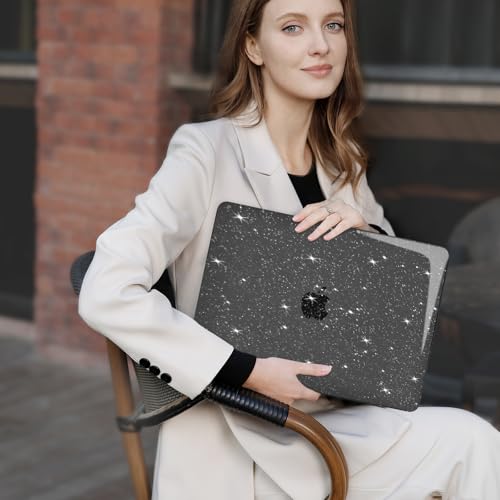 MOSISO Compatible with MacBook Air 13 inch Case M5 M4 M3 M2 2026-2022 | 4 in 1 Kit Bling Sparkly Hard Shell for MacBook Air 13.6 inch Case, Glitter Cover, A3449 A3240 A3113 A2681, Black - color: Black
