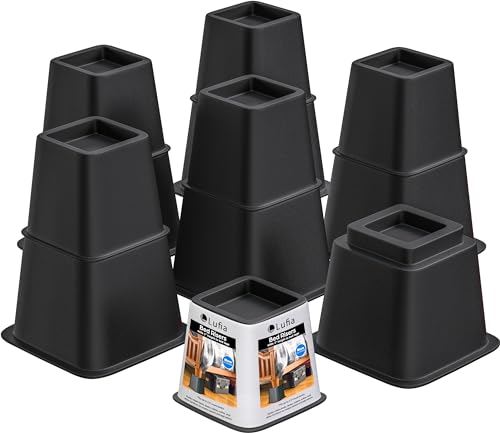 Lufia Bed Furniture Risers Heavy Duty, Elevation in Heights 3, 5 or 8 Inch, Adjustable Furniture Risers for Sofa, Table, Couch, Chair or Desk, Supports up to 1,800 lbs (Black) - color: Black, size: 8 inch