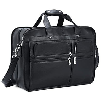 Polare 18.5” Full Grain Leather Laptop Briefcase Messenger Bag Tote For Men Large Fits 17.3” Laptop - color: Black(x-large)