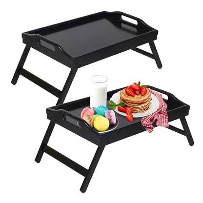 Artmeer Bed Tray Table with Foldable Legs,Bamboo Breakfast Tray with Handles Ideal for Sofa, Bed, Eating,Working,Used As Laptop Desk Snack Tray 2 Pack Black - color: Black-2 Pack