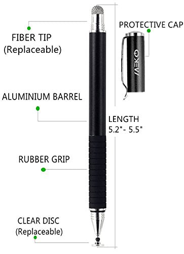 MEKO Stylus Pen for Touchscreen, 2-in-1 Universal Stylus | MEKO 1st Gen Passive Stylus, Fiber & Rubber Tips with Clip, Compatiable with All Touch Screens(Black/Pink) - color: Black/Pink