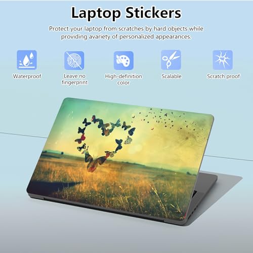Universal Laptop Skin Sticker with 2 Wrist Pad Skins, Waterproof Scratch Resistant Vinyl Laptop Cover Decal, Cut to Fit for 11–15.6 Inch MacBook HP Dell Lenovo, Butterfly Heart - color: Butterfly Heart