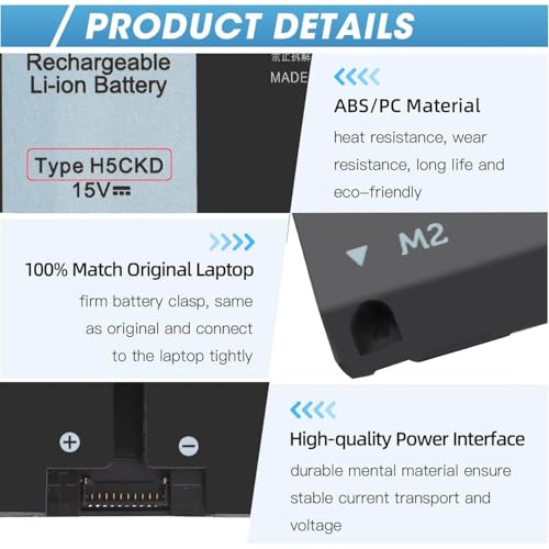 H5CKD 53Wh Battery Replacement for Dell Inspiron 5300 5301 5401 5402 5408 | 5409 5501 5502 5508 5509,Inspiron 5400 5406 7405 7300 7306 7500 7506 2-in-1 Silver Latitude 3410 3510 Vostro 5502 15V - size: 9.38*3.88*0.25inch H5CKD