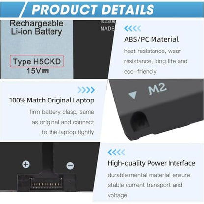 H5CKD 53Wh Battery Replacement for Dell Inspiron 5300 5301 5401 5402 5408 | 5409 5501 5502 5508 5509,Inspiron 5400 5406 7405 7300 7306 7500 7506 2-in-1 Silver Latitude 3410 3510 Vostro 5502 15V - size: 9.38*3.88*0.25inch H5CKD