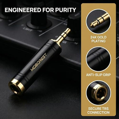 MOBOREST 3.5mm to 1/4 (6.35mm) Stereo Pure Copper Headphone Adapter, 2PCS | 1/8 Male to 1/4 Female & 3.5 F to 6.35 M Bidirectional audio adapter for Guitar Amp, Mixer, Piano keyboard, Studio Home Audio - color: BLACK