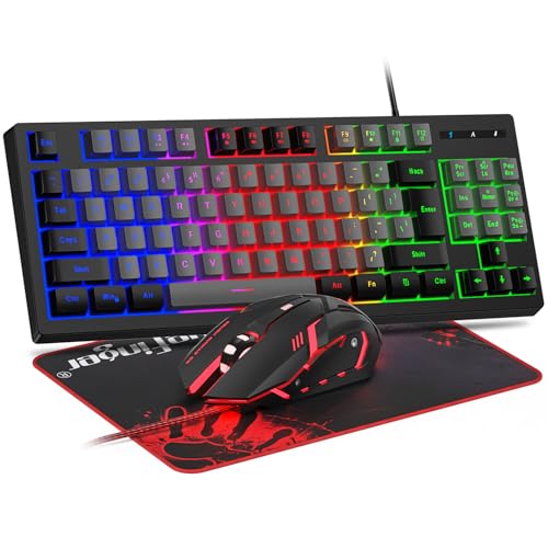 BlueFinger RGB 87 Keys Gaming Keyboard and Backlit Mouse Combo, USB Wired Rainbow Keyboard, Gaming Keyboard Set for Laptop PC Computer Game and Work(Black & Gray) - color: Black & Gray