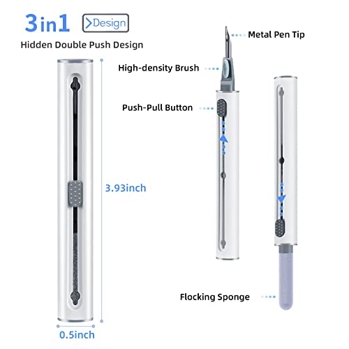 2Pcs Earbud Cleaning kit， Multi-Function Cleaning Pen with Soft Brush Flocking Sponge，Suitable for Bluetooth Headset, Charging Box, Mobile Phone, Earbud - color: 2PCS(White)