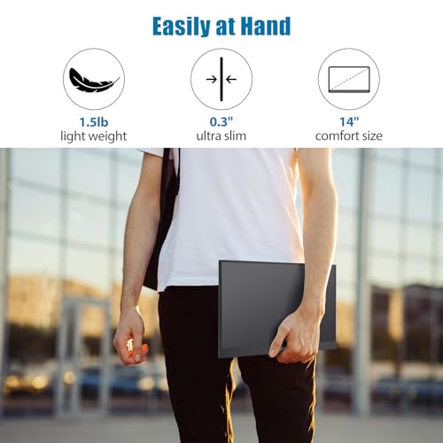 Portable Monitor Touchscreen 14", 1920x1200 60Hz USB-C & FHD External Display Touch Screen for Laptop/Mac/Gaming/Office, VESA Mountable Travel Monitor with Built-in Speakers-LCD Panels - size: 14inches