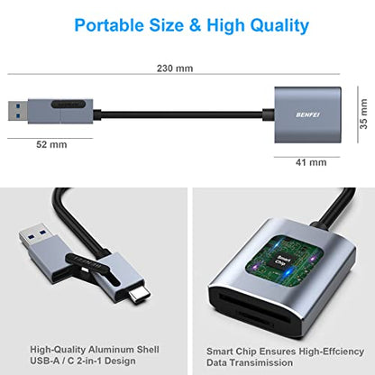 BENFEI Memory Card Reader, USB Type-C/Type-A to SD TF Card Reader Compatible with iPhone 15 Pro/Max, MacBook Pro/Air 2023, iPad Pro, iMac, S23, XPS 17, Surface Book 3 and More