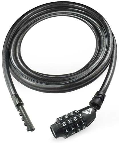 Straight Combination Bike Lock Cable - 3/8 inch (5FT, 10FT, 15FT, 25FT) Resettable Combination Lock, Anti-Theft Security Cable for Bicycles, Kayaks, Paddle Boards, Gates&Outdoor Gear (15 FT) - color: 15 FT