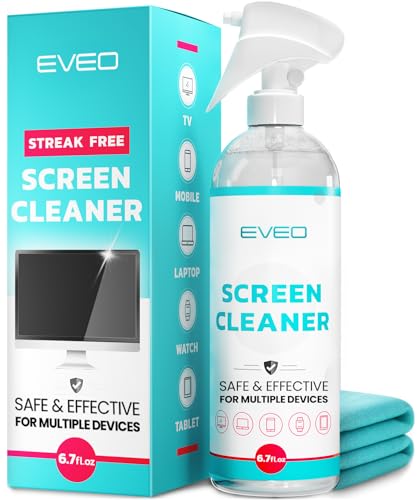 EVEO® TV Screen Cleaner Spray (Streak-Free) TV Screen Cleaner for Smart TV, LCD, LED, OLED | Computer Screen Cleaner Spray and Wipe Microfiber Cloth for TV, Monitor, Laptop, iPad, Car, Tesla & More