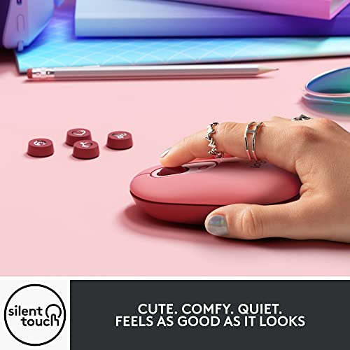 Logitech POP Mouse Compact and Portable Wireless - Heartbreaker Rose | Compact, portable, programmable buttons, quiet clicks, easy-switch up to 3 devices, for laptop, tablet, PC - color: Heartbreaker Rose