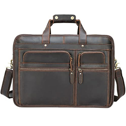 Polare Modern Messenger Bag with Retro Feel 17" Men’s Laptop Briefcase with Full Grain Leather and Premium YKK Zippers - color: Dark Brown(fit 15.6" Laptop)