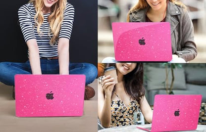 CISSOOK Rose Pink Glitter Case for MacBook Air 13 Inch 2021 2020 2018 Release Model A2337 M1 A2179 A1932, Sparkly Hot Pink Hard Shell Case with Keyboard Cover for MacBook Air13 2020-2021 with Touch ID - color: Glitter Star Rose Pink