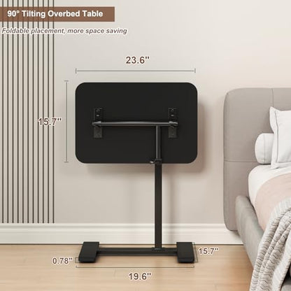 Adjustable Height C Shaped Side Table,360°Swivel Overbed Table,Top Tilting Laptop Stand Table with Hidden Wheels,Mobile Couch End Tables that Slide under,Rolling TV Coffee Table for Sofa/Bed(black) - color: Black