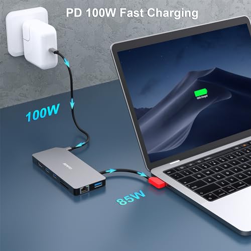 BENFEI 9in1 USB C MST Laptop Docking Station, USB-C Hub with HDMI DisplayPort Dual Monitor/3*USB Type-A/1*USB Type-C(10Gbps+100W PD)/SD/TF Card Reader/1*RJ45