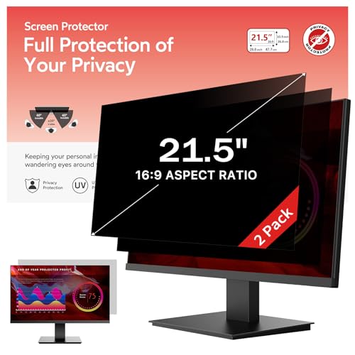 bersem 2 Pack 21.5 Inch Monitor Computer Privacy Screen Filter for 16:9 Ratio,Removable Monitor Anti-Glare & Privacy Filters for 21.5 Inch, Anti Blue Light, Anti-Spy, Anti-Scratch, UV-Blocking - size: 21.5 Inch 16:9