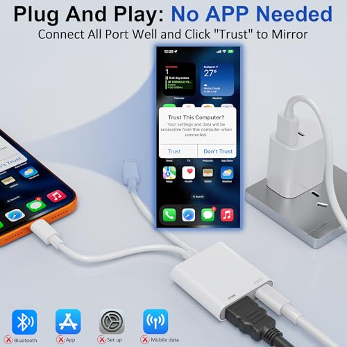 USB-C and Lightning to HDMI Adapter for iPhone to TV, 4K@60Hz MFi Certified Lightning to Digital AV Adapter with 100W Charging Port for iPhone 17/16/15/iPad/MacBook to TV/Monitor/Projector