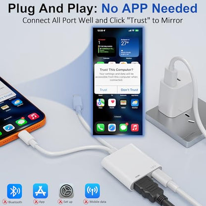 USB-C and Lightning to HDMI Adapter for iPhone to TV, 4K@60Hz MFi Certified Lightning to Digital AV Adapter with 100W Charging Port for iPhone 17/16/15/iPad/MacBook to TV/Monitor/Projector