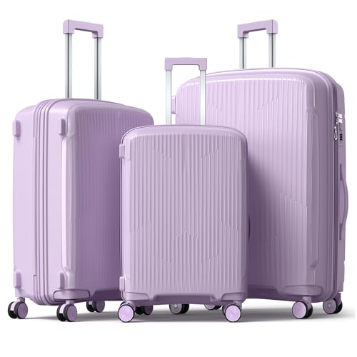 Nazhura Luggage Set, 3-Piece Hardside Suitcase Set, 20-inch Carry On, 24-inch, 28-inch Luggage - color: Purple