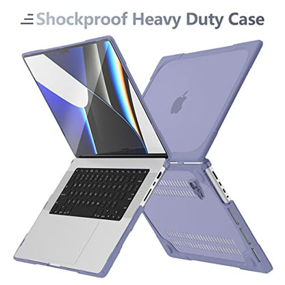 Batianda Heavy Duty Case for MacBook Pro 14 inch 2026-2021, Lavender Grey | Fits M5/M4/M3/M2/M1 Pro Max Chip, Ergonomic Foldable Stand Holds 22 lbs, Shockproof Bumper, Matte Translucent Hard Shell - color: Lavender grey