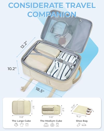 BAGSMART 37L Expandable Travel Backpack Compression Carry On Daypack | Weekender Bag Fits 17" Laptop. Water Resistant Luggage with Packing Cubes and Shoe Pouch. - color: Warm Beige