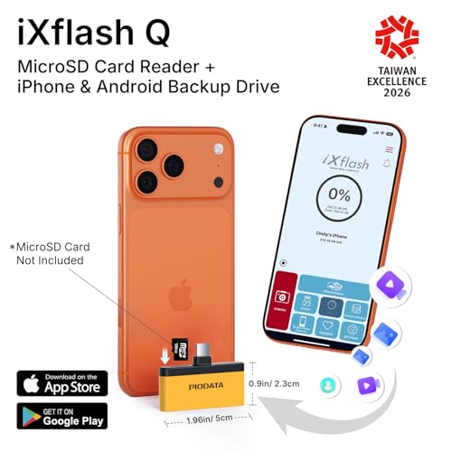 Micro SD Card Reader for iPhone 17/16/15, iPad, Android, Mac, PC, Laptop, USB C Memory Card Reader Adapter, Auto Photo Backup While Charging, Apple MFi Photo Stick iXflash Q w/Free App Yellow - color: Yellow/Black