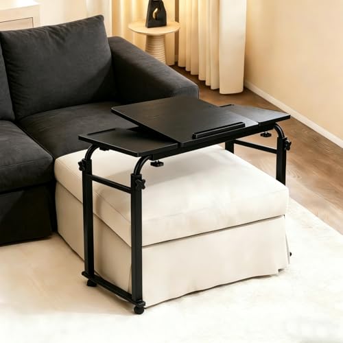 Overbed Bedside Table Over The Bed Table with Wheels Height Adjustable Medical Tilt Top Hospital Bed Table Laptop Standing Lap Desk Cart Table Stand for Bed Hospital Home Office Use Bed Trays Desk - color: Black