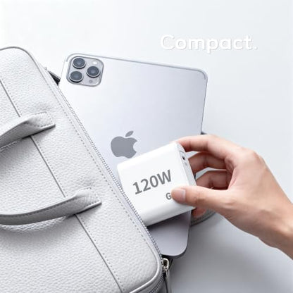 120W Fast Charger USB C - 2 Pack 65W PD Dual Port GaN USB C Charging Block, 3.3/3.3/10/10FT USB C Cable for MacBook Air Pro iPhone 17/16/15 Series Samsung Galaxy S25/S24/S23 Ultra Home Office Travel - color: White