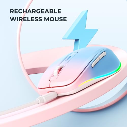 PEIOUS Wireless Mouse Jiggler - Keep Computers Awake, Blue to Pink | Rechargeable LED Mouse, Silent Clicks, Adjustable DPI and Random Movement Keep Computers Awake for Laptop/PC/Mac - color: Blue to Pink
