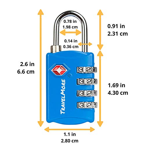 3 Pack TSA Luggage Locks with 4 Digit Combination – Heavy Duty Set Your Own Padlocks for Travel, Baggage, Suitcases & Backpacks - Blue - color: Blue, size: 3 Pack