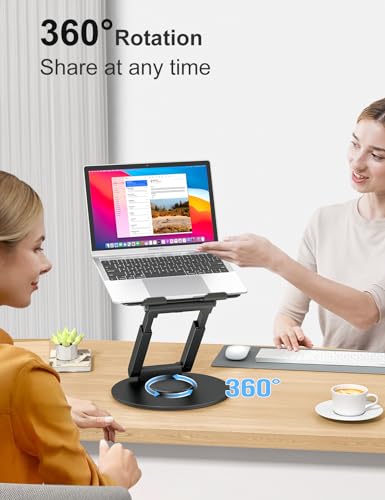 tounee Telescopic Laptop Stand for Desk with 360° Swivel Base, Sit to Stand, Height Adjustable, Portable Riser Holder for Good Posture, Compatible with MacBook Pro, All Laptops 10-17" - Black - color: Black