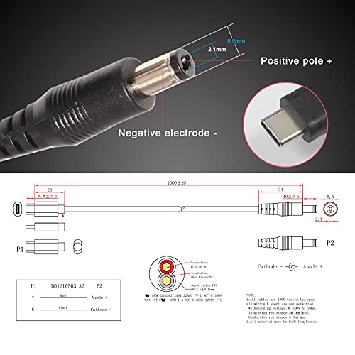 USB-C to DC 12V Power Cable - 12 Volt USB-PD to DC 5.5 x 2.1mm (Max 36W 12V3A), Type-C Male to DC 12V Power Cable for Router, CCTV, Other 12V Devices