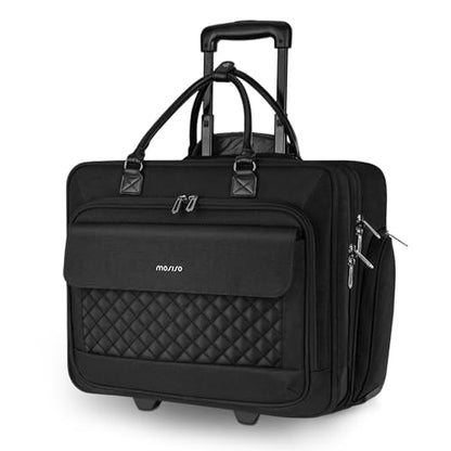 MOSISO Rolling Laptop Bag with Wheels, Rolling Briefcase for Women with Front Pocket & Belt for Work Travel Business, 15-16 inch Expandable Overnight Computer Bag Roller Briefcase for Men, Black