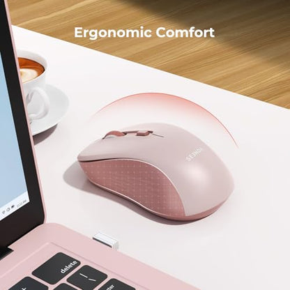 seenda Bluetooth Wireless Mouse, Dual Mode, Quiet 1600 DPI, Pink | Dual-mode Bluetooth and 2.4G USB mouse with quiet clicks, smooth tracking, ergonomic design, and 12-Months battery life - color: Pink
