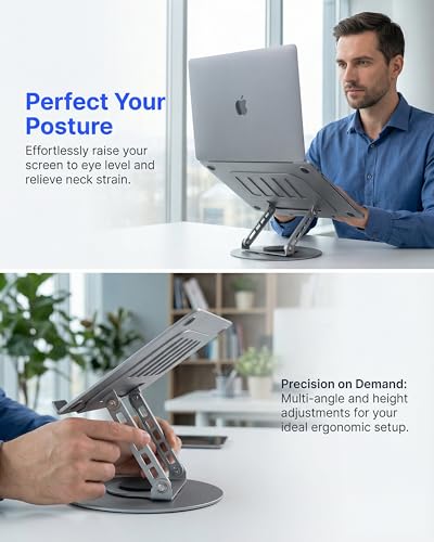 Compatible 360° Rotating Adjustable Laptop Stand, Fully Foldable Dual Rotary Shaft Laptop Riser Portable Standing Desk, Fits MacBook & All 10-15 Inch Laptops - Grey - color: Grey, size: 9.06 IN