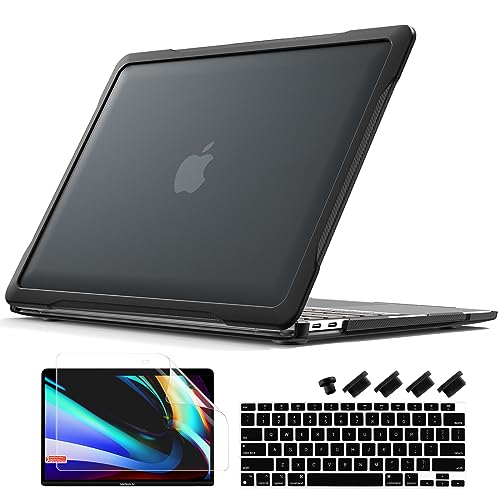 Batianda 4-in-1 Ultimate Case for MacBook Air 13 Inch 2018-2020, Black | Fits M1/Intel Models A2337/A2179/A1932, Lightweight Slim Design, Carbon Fiber Side Texture, Matte Translucent Hard Shell - color: Black