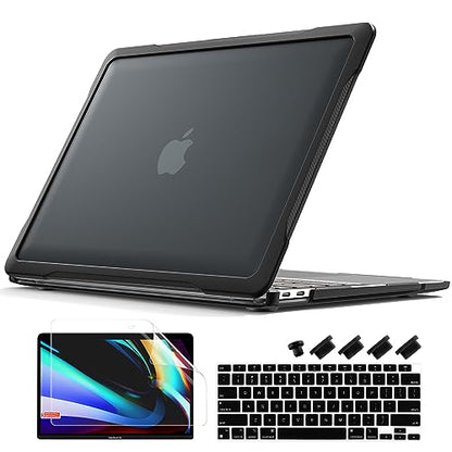 Batianda 4-in-1 Ultimate Case for MacBook Air 13 Inch 2018-2020, Black | Fits M1/Intel Models A2337/A2179/A1932, Lightweight Slim Design, Carbon Fiber Side Texture, Matte Translucent Hard Shell - color: Black